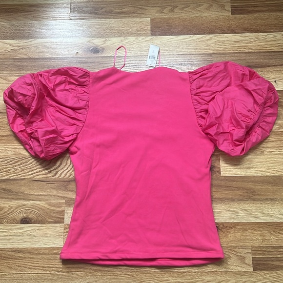 Anthropologie Maeve top in fushia puff sleeves V neck wrap style size M - Picture 3 of 15